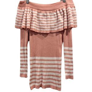Shein Striped Ruffle off the shoulder tunic sweater size M